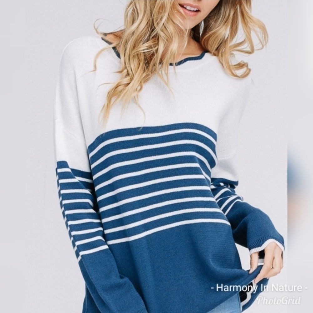 Navy Blue Wave Lightweight Sweater - Picture 3 of 6